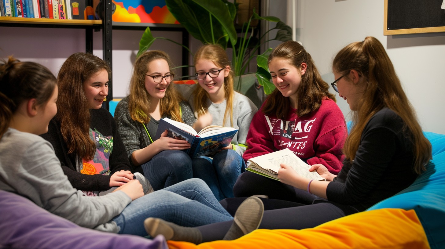 Young people relaxing in communal lounge